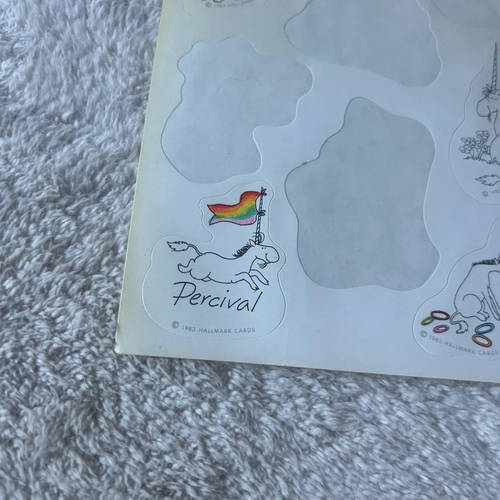 Vintage Hallmark Sticker Lot 1980s 1990s Fuzzy Kittens Rainbows Unicorn Easter